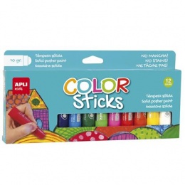 Tempera kréta készlet, APLI Kids "Color Sticks", 12 különböző szín
